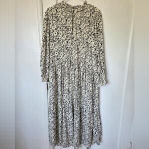 Zara Black and Cream Floral Boho Sundress with Bishop Sleeves Small